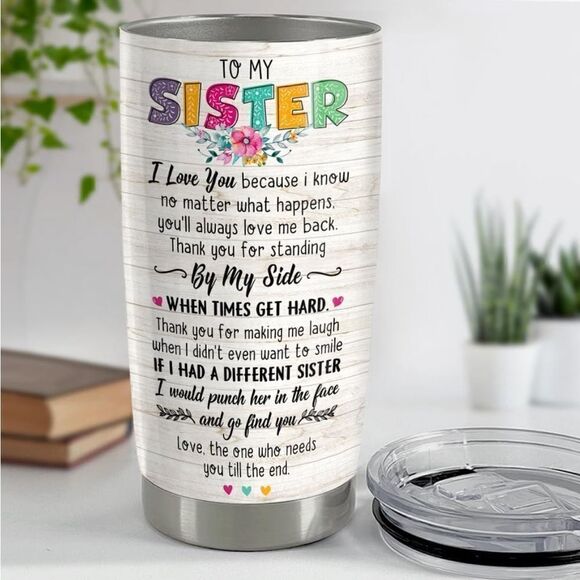 SANDJEST Life is Sweeter Big Sister 20oz Stainless Steel Tumbler/Can Cooler NWT - Picture 3 of 13